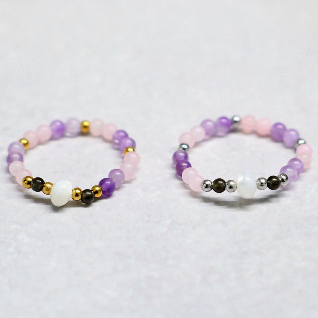 SHELLIGHT BLUSH | Rozenkwarts & amethist ring | Goudkleurig | One size
