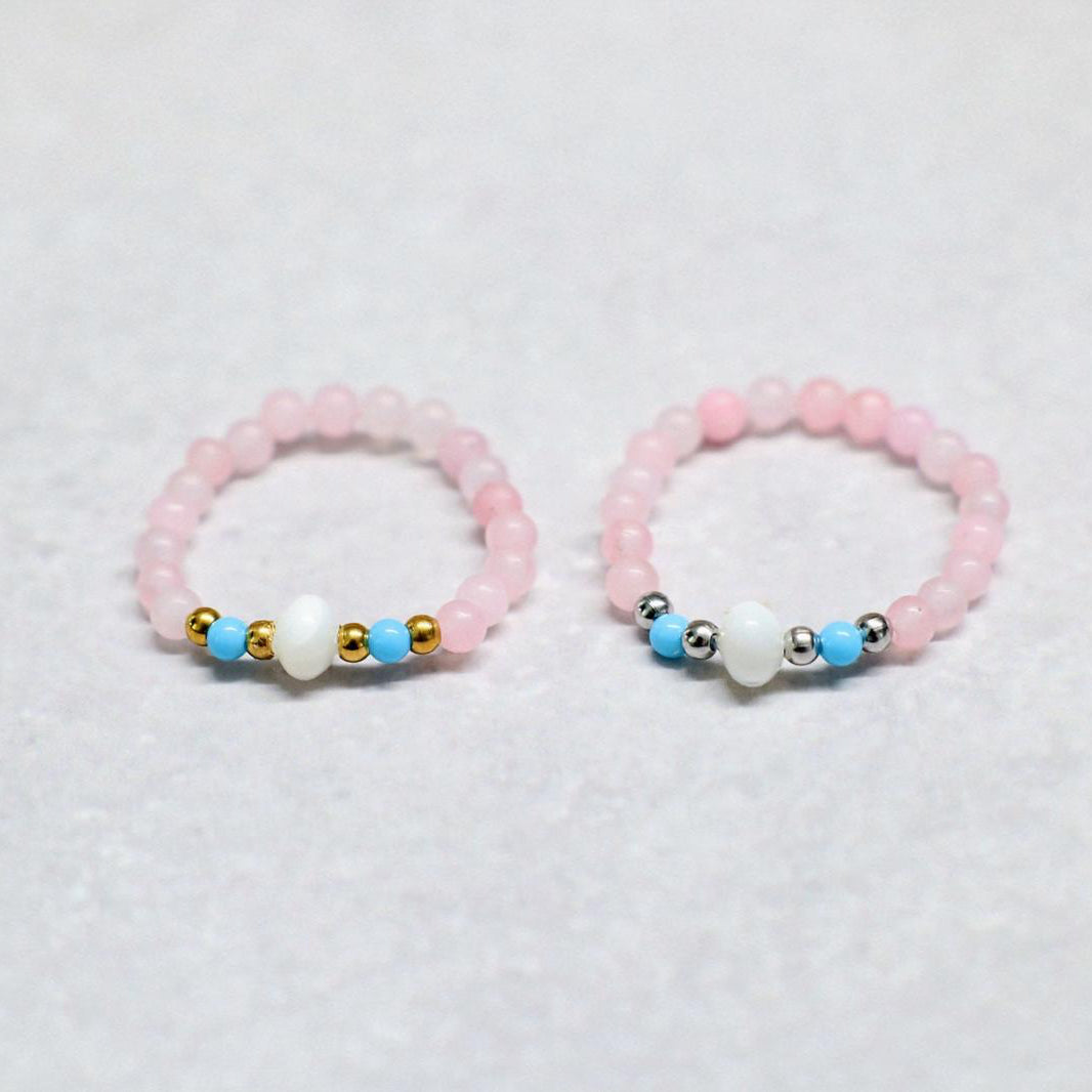 SHELLIGHT ROSE | Rozenkwarts & howliet ring | Zilverkleurig | One size