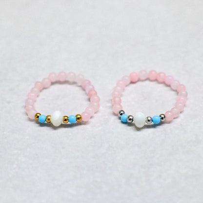 SHELLIGHT ROSE | Rozenkwarts & howliet ring | Zilverkleurig | One size