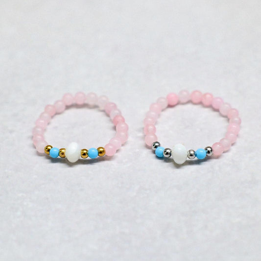 SHELLIGHT ROSE | Rozenkwarts & howliet ring | Zilverkleurig | One size