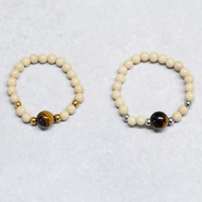 MINERAL WHITE | Howliet & tijgeroog ring | Goudkleurig | One size