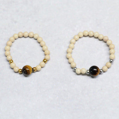 MINERAL WHITE | Howliet & tijgeroog ring | Zilverkleurig | One size