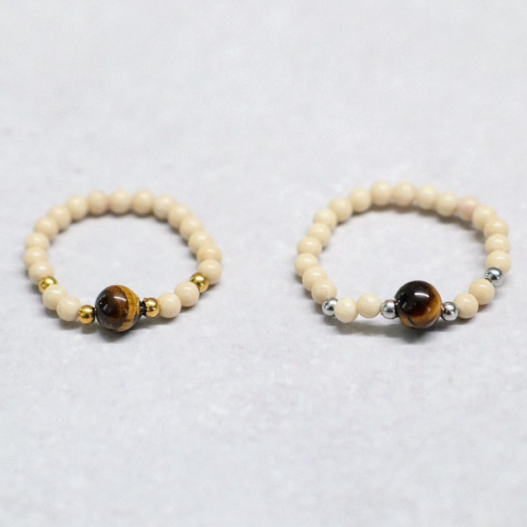 MINERAL WHITE | Howliet & tijgeroog ring | Goudkleurig | One size