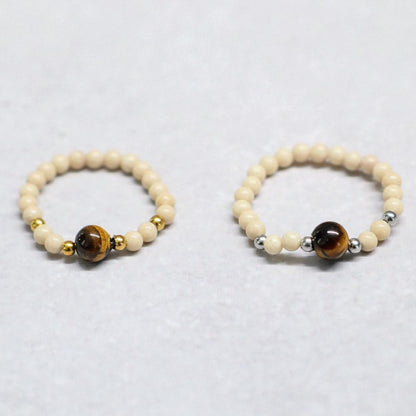 MINERAL WHITE | Howliet & tijgeroog ring | Goudkleurig | One size
