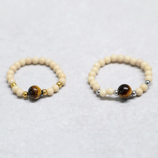 MINERAL WHITE | Howliet & tijgeroog ring | Zilverkleurig | One size