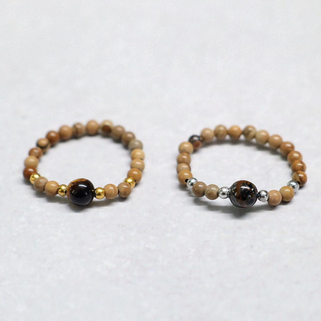 MINERAL BROWN | Howliet & tijgeroog ring | Goudkleurig | One size