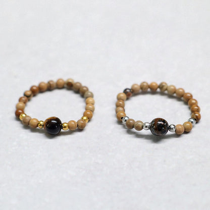 MINERAL BROWN | Howliet & tijgeroog ring | Goudkleurig | One size