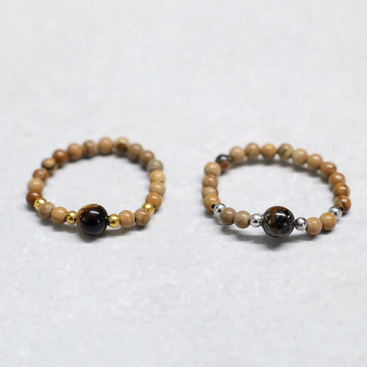 MINERAL BROWN | Howliet & tijgeroog ring | Goudkleurig | One size