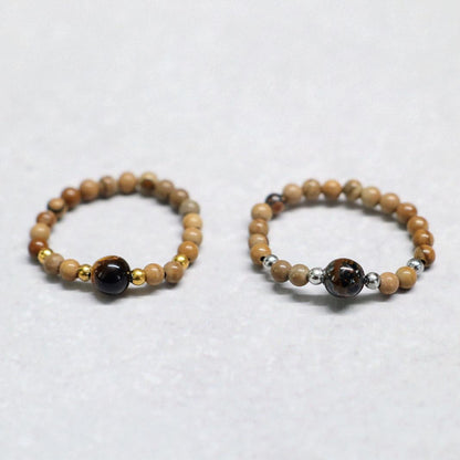 MINERAL BROWN | Howliet & tijgeroog ring | Zilverkleurig | One size