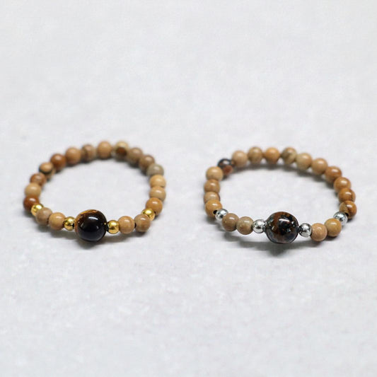MINERAL BROWN | Howliet & tijgeroog ring | Zilverkleurig | One size