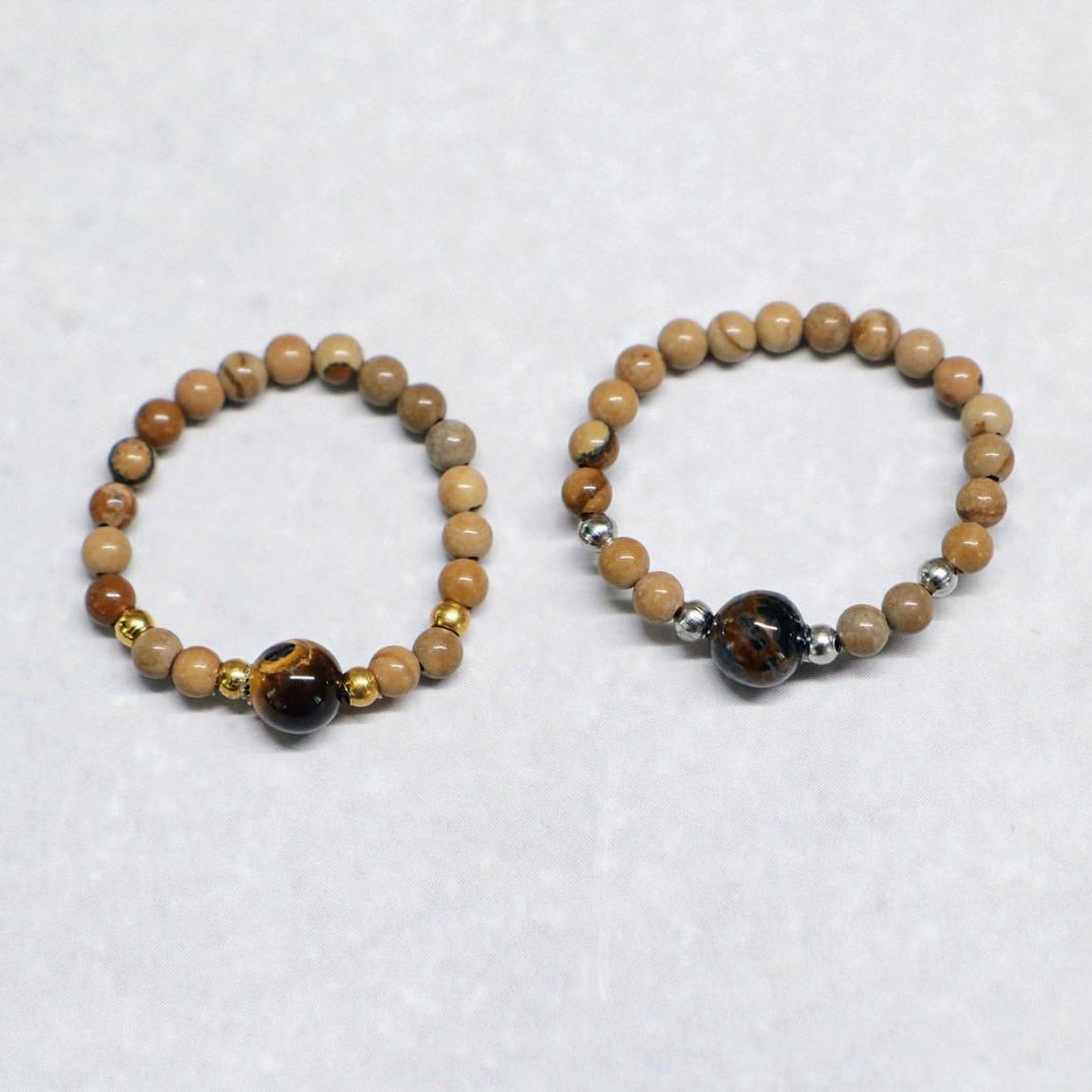 MINERAL BROWN | Howliet & tijgeroog ring | Zilverkleurig | One size