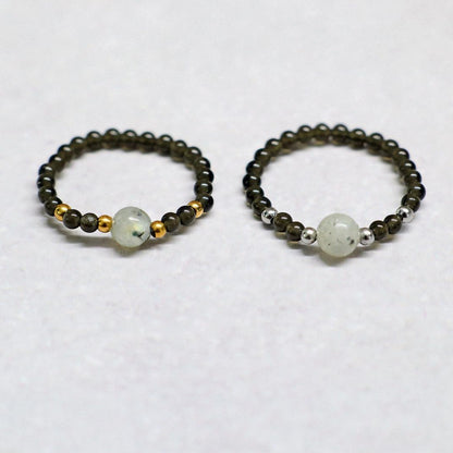 MINERAL BLACK | Kwarts & labradoriet ring | Goudkleurig | One size