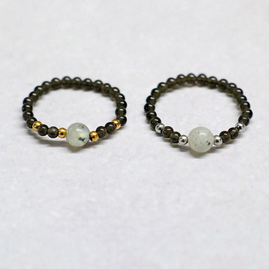 MINERAL BLACK | Kwarts & labradoriet ring | Goudkleurig | One size