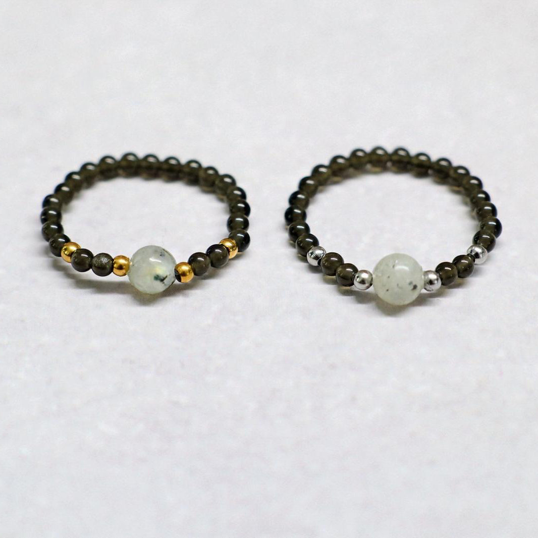 MINERAL BLACK | Kwarts & labradoriet ring | Zilverkleurig | One size
