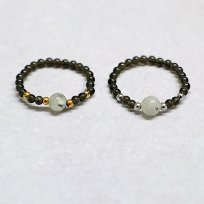 MINERAL BLACK | Kwarts & labradoriet ring | Zilverkleurig | One size