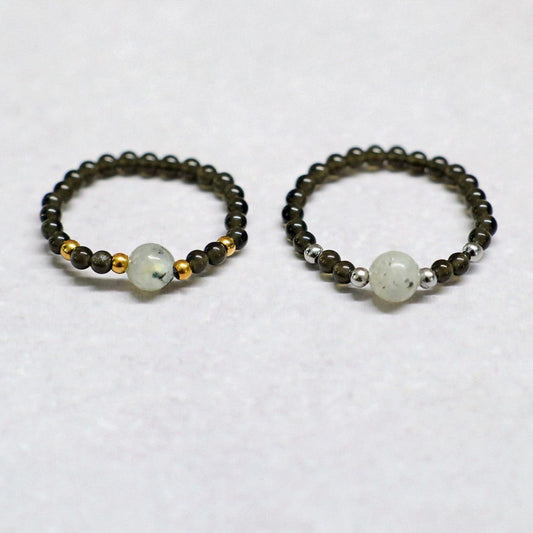 MINERAL BLACK | Kwarts & labradoriet ring | Zilverkleurig | One size