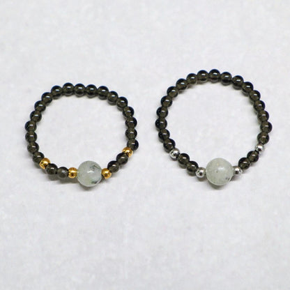 MINERAL BLACK | Kwarts & labradoriet ring | Goudkleurig | One size
