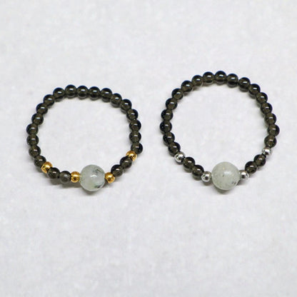 MINERAL BLACK | Kwarts & labradoriet ring | Zilverkleurig | One size