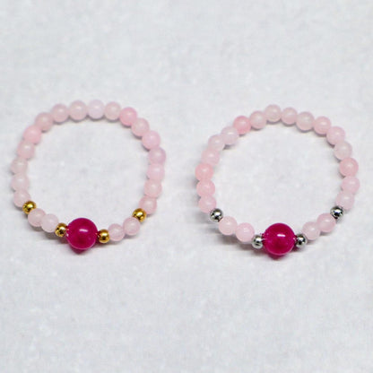 MINERAL FUCHSIA | Rozenkwarts & fuchsia kwarts ring | Goudkleurig | One size