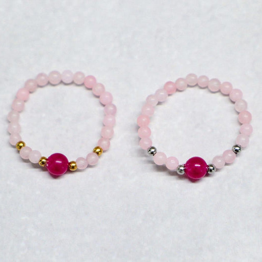 MINERAL FUCHSIA | Rozenkwarts & fuchsia kwarts ring | Goudkleurig | One size