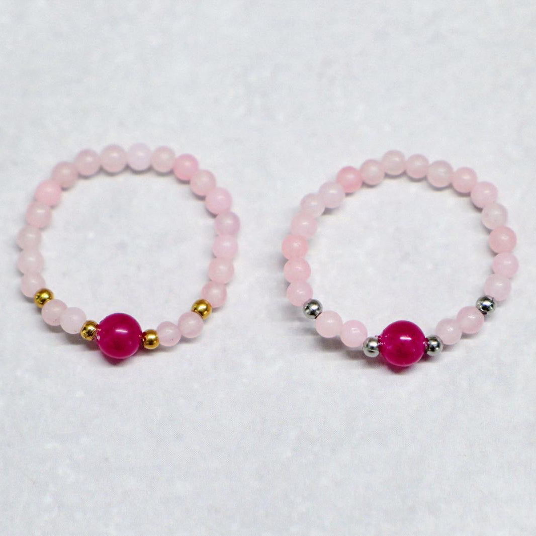 MINERAL FUCHSIA | Rozenkwarts & fuchsia kwarts ring | Zilverkleurig | One size