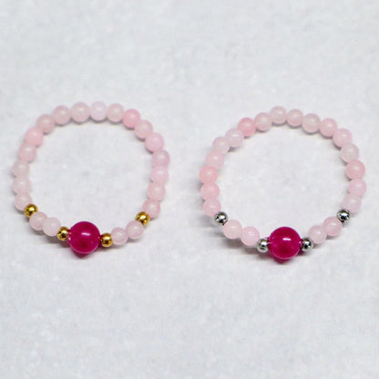 MINERAL FUCHSIA | Rozenkwarts & fuchsia kwarts ring | Zilverkleurig | One size