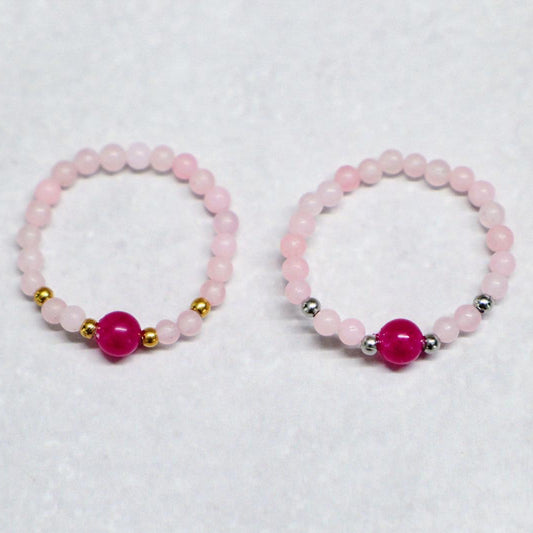 MINERAL FUCHSIA | Rozenkwarts & fuchsia kwarts ring | Zilverkleurig | One size