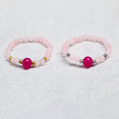 MINERAL FUCHSIA | Rozenkwarts & fuchsia kwarts ring | Goudkleurig | One size