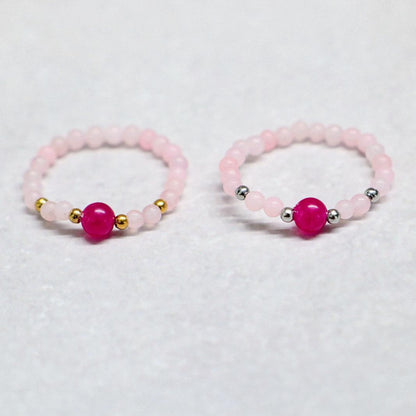 MINERAL FUCHSIA | Rozenkwarts & fuchsia kwarts ring | Zilverkleurig | One size