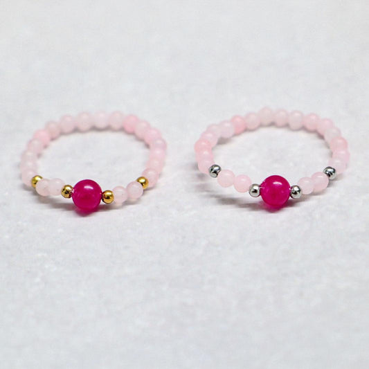MINERAL FUCHSIA | Rozenkwarts & fuchsia kwarts ring | Zilverkleurig | One size