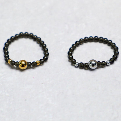 METALSHINE BLACK | Zwart kwarts ring | Goudkleurig | One size