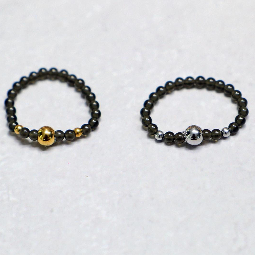 METALSHINE BLACK | Zwart kwarts ring | Zilverkleurig | One size