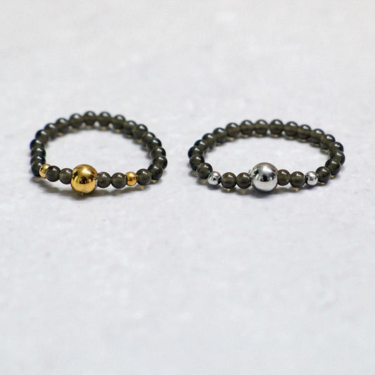 METALSHINE BLACK | Zwart kwarts ring | Zilverkleurig | One size