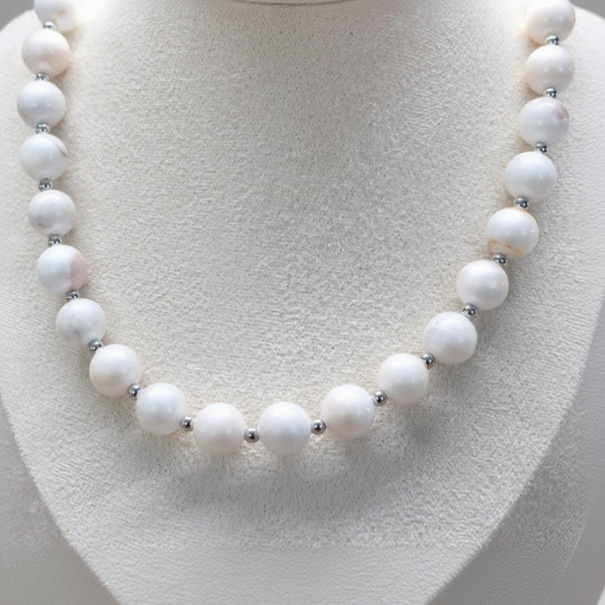 CARRARA SNOW | Witte natuursteen ketting | 12mm | ca. 45cm