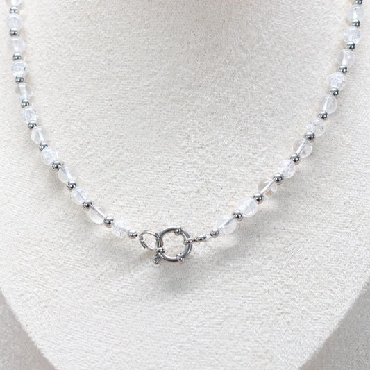 ZERMATT CRYSTAL | Bergkristal & craquelé kwarts ketting | 6mm | ca. 42cm
