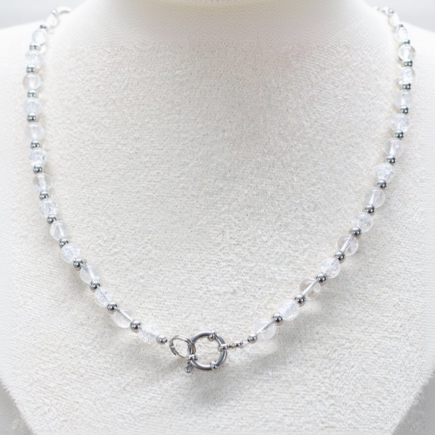 ZERMATT CRYSTAL | Bergkristal & craquelé kwarts ketting | 6mm | ca. 42cm