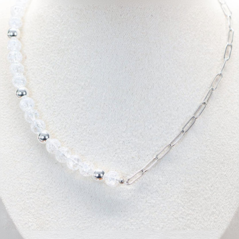 REINE CRYSTAL | Craquelé kwarts & hematiet ketting | 8mm | ca. 42cm