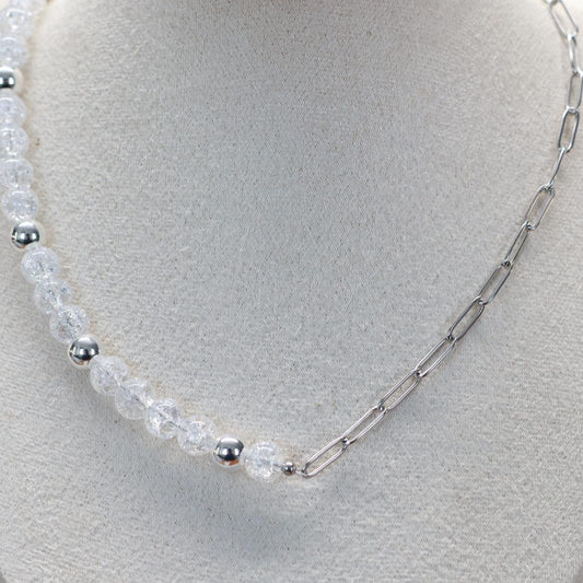 REINE CRYSTAL | Craquelé kwarts & hematiet ketting | 8mm | ca. 42cm