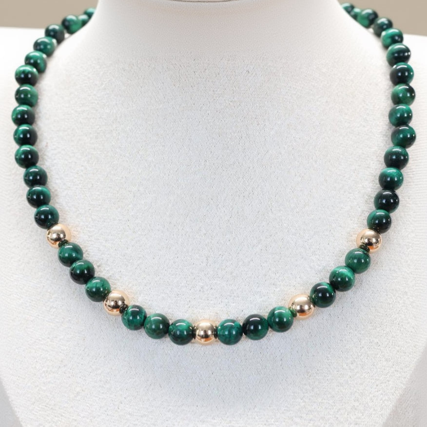DOLOMITI GREEN | Tijgeroog & hematiet ketting | 8mm | ca. 45cm