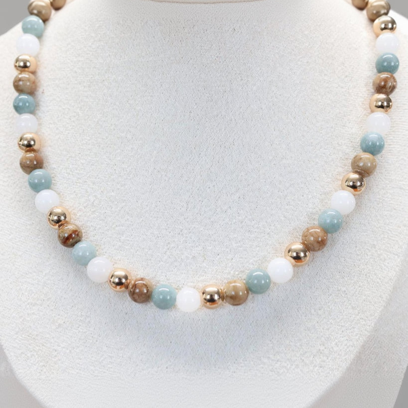 ALGARVE COVE | Kwarts & jade ketting | 8mm | ca. 45cm