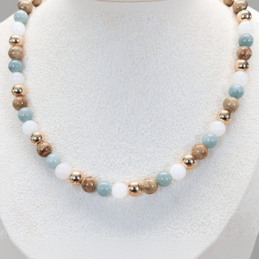 ALGARVE COVE | Kwarts & jade ketting | 8mm | ca. 45cm