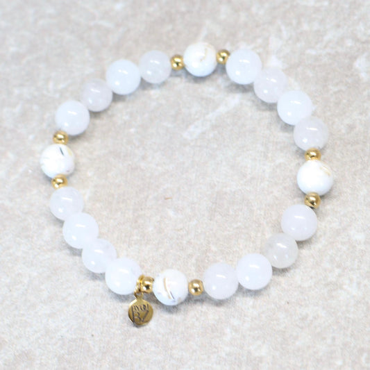 LINDOS LIGHT | Kwarts en howliet armband | 8mm | Normal Fit