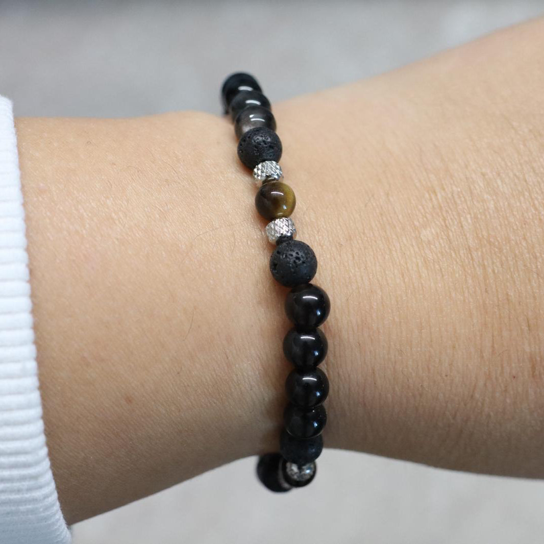 SHADES OF FEZ | Obsidiaan & lavasteen armband | 6mm | Relaxed Fit