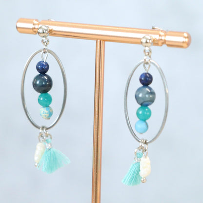ZANZIBAR TIDE | Oorbellen | blauw | natuursteen mix | rvs