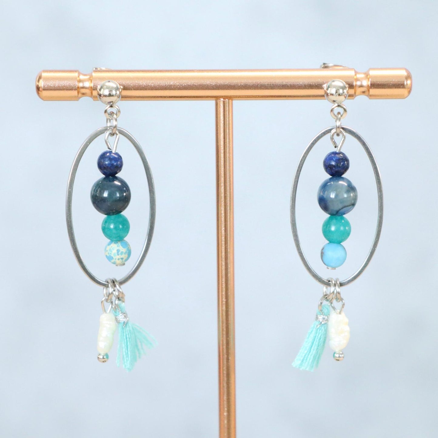 ZANZIBAR TIDE | Oorbellen | blauw | natuursteen mix | rvs