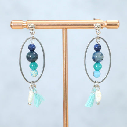 ZANZIBAR TIDE | Oorbellen | blauw | natuursteen mix | rvs