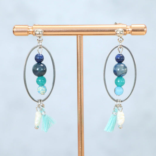 ZANZIBAR TIDE | Oorbellen | blauw | natuursteen mix | rvs
