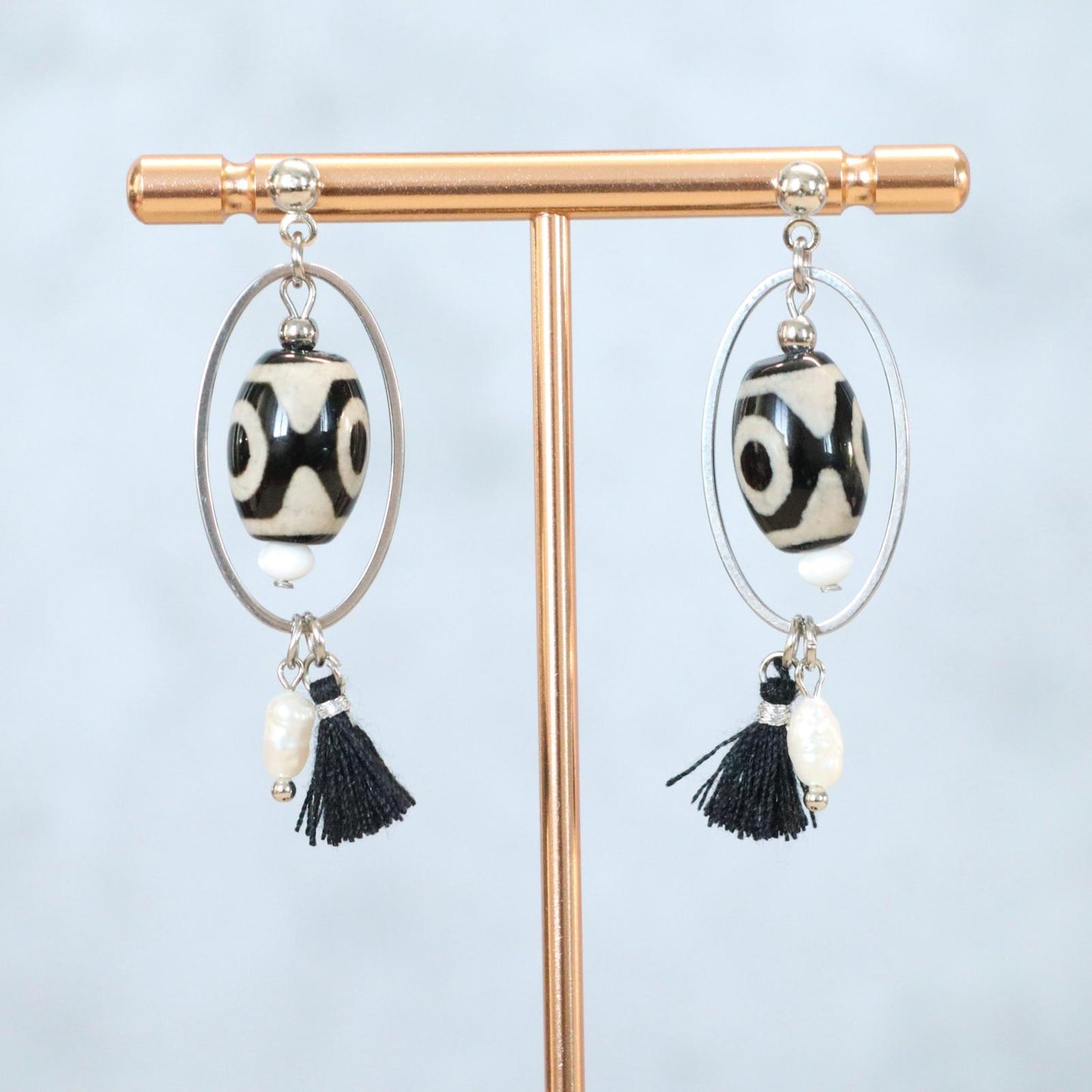 CASABLANCA NOIR | Oorbellen | dzi | zwart wit | rvs