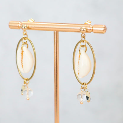 BALI SHELL | Oorbellen | schelp | kwarts & dalmatiër jaspis | rvs