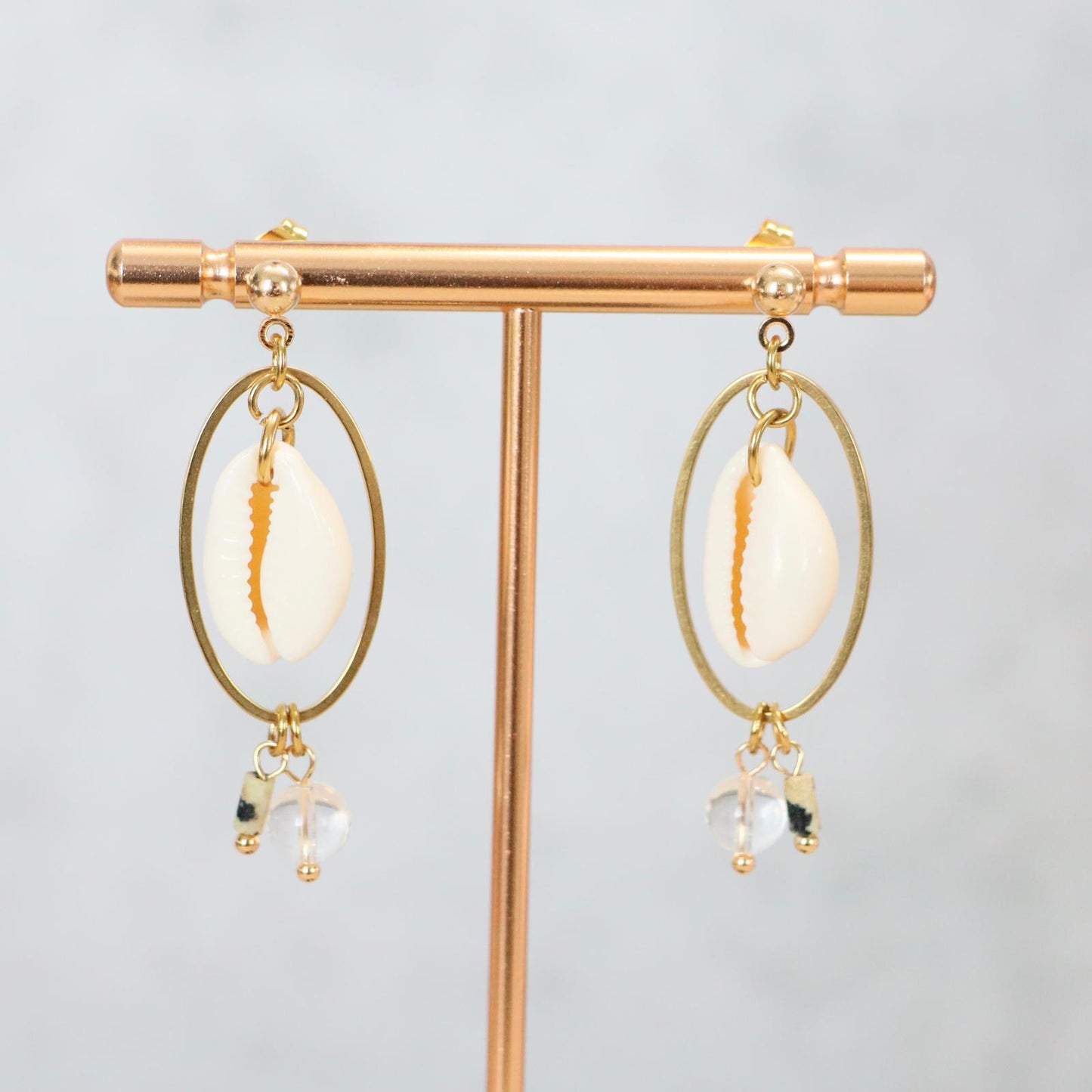 BALI SHELL | Oorbellen | schelp | kwarts & dalmatiër jaspis | rvs